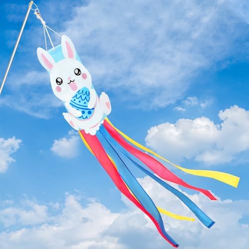NOVWANG 40 Inch 3D Rabbit Bunny Easter Windsock, Spring Windsocks for Yard Garden Patio Balcony, Easter Outdoor Hanging Decorations by NOVWANG