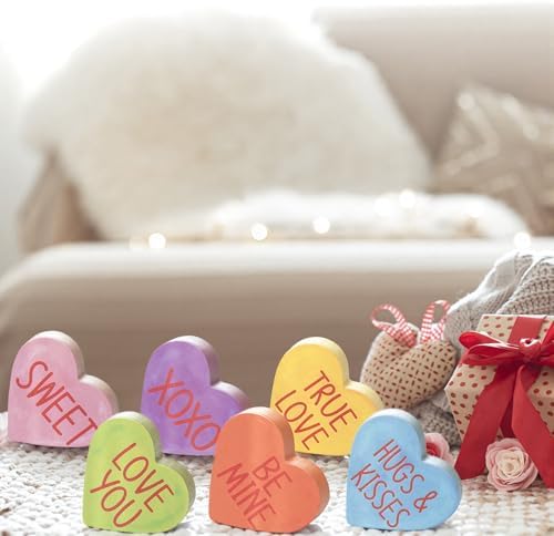 Smile Valentine's Day Colorful Heart - Shaped Candy, Wooden Block Decor, Be Mine XOXO Sweet Love You, Valentine Indoor Decoration Wtih Gift Box - Image 6