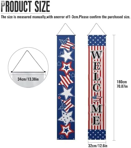 doginthehole Patriotic 4th of July Independence Day Porch Sign Decor Memorial Day Hanging Sign Door Banner for Front Door Farmhouse Outdoor Indoor Welcome Signs Decorations, 2pcs Set - Image 6