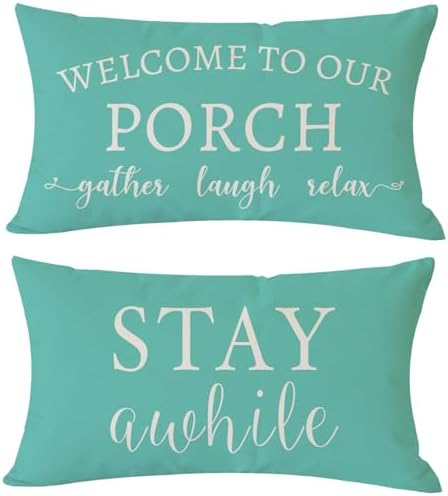 PANDICORN Outdoor Lumbar Throw Pillow Covers 12x20 Inch Set of 2, Turquoise by PANDICORN