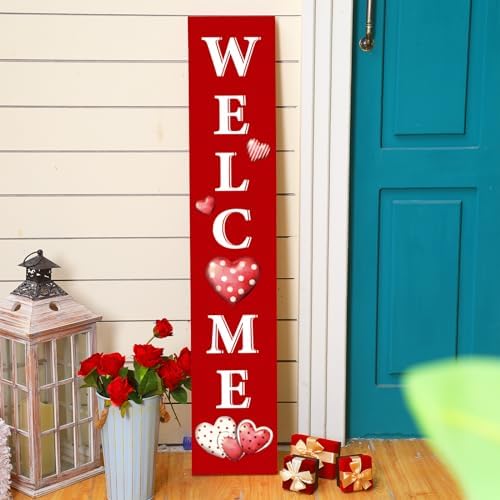 Valentine's Day Welcome Porch Sign for Front Standing Wooden Vertical Porch Sign Rustic Valentines Day Front Decor for Farmhouse Door Decoration, 47" H - Image 4