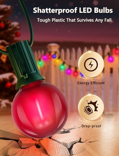 50Ft G40 LED Multicolor Christmas Lights Outdoor, Shatterproof Frosted Globe String Lights with 27 Ceramic Bulbs(2 Spare), Waterproof Hanging Patio Lights for Bistro Porch Party Holiday Decorations - Image 4