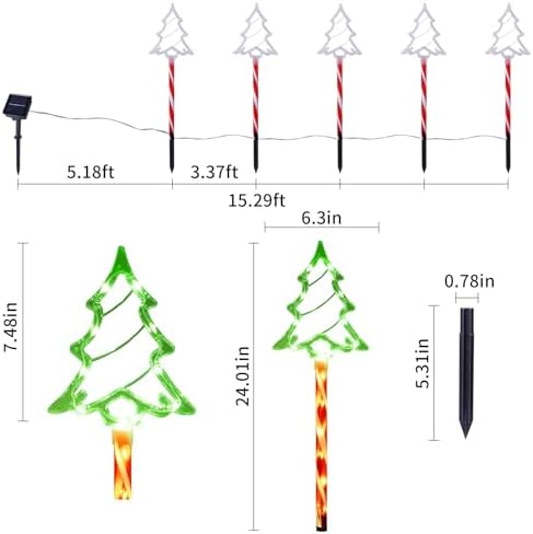 BRIGHTDECK Solar Christmas Tree Pathway Lights Outdoor Decorations, 5 Pack - Image 2