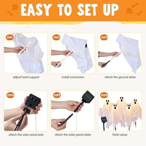 JOYIN 5 Packs Halloween Solar Ghost Lights Outdoor Decorations, Yard Stake Spooky Decorations Ghosts, Warm White Solar Powered Lights with Arms for Yard, Garden Pathway, Porch & Haunted House Decor - Image 7