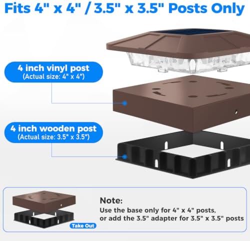 Peasur 8 Packs 4x4 Brown Solar Post Cap Lights Outdoor with 3 Modes - Image 5
