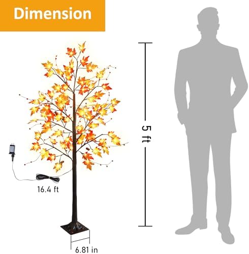 FORUP LED Lighted Maple Tree, 5 FT Lighted Artificial Tree for Thanksgiving Harvest Fall Festival Halloween Home Party Decoration (1 Pack) - Image 3