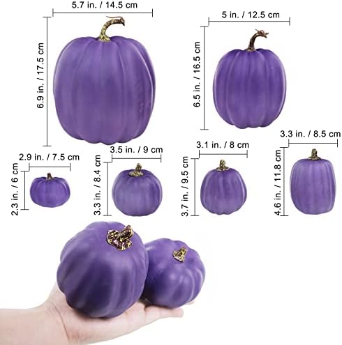 Winlyn 7 Pcs Assorted Sizes Purple Artificial Pumpkins and Gourds Decorative Halloween Pumpkins Foam Pumpkins for Gifts Chic Halloween Thanksgiving Fall Wedding Table Centerpiece Mantel Shelf Décor - Image 2