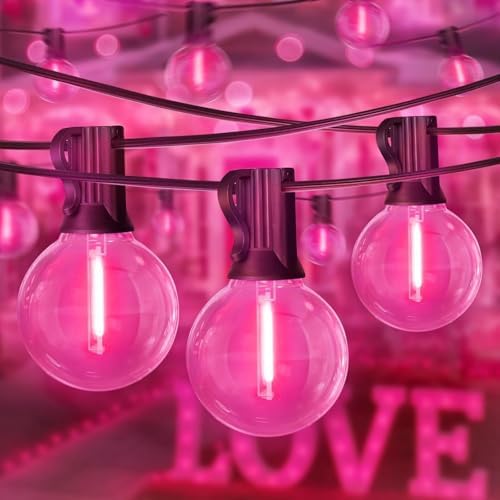 LAMPHOME 4 Pack 26FT Pink G40 LED Outdoor String Lights, Valentine's Day Decor with 13 Shatterproof Globe Bulbs, Waterproof Hanging Patio Lights or Balcony Backyard Garden Wedding Party Home Decor by ULL