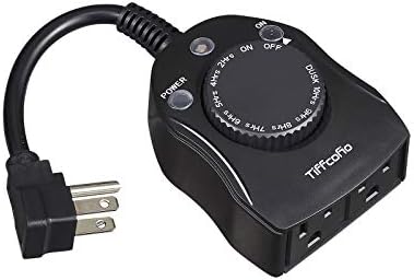 TiFFCOFiO Outdoor Timer Outlet, Dusk to Dawn Light Sensor Timer Weatherproof, 2 Grounded Outlets for Halloween and Christmas Lights, 15A 1/2HP, ETL Listed by TiFFCOFiO