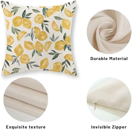 Summer Pillow Covers 20x20 Inch Set of 2 Yellow Lemon Pillow Covers Summer Outdoor Decorative Pillow Cases Linen Farmhouse Yellow Cushion Covers Decor for Couch Living Room Bedroom Sofa - Image 7