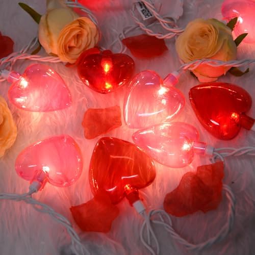 20 LED Pink Red Heart String Lights, 12Ft Valentine's Day Decorations Lights Outdoor Waterproof with 20 LED Red and Pink Heart Light for Home Fireplace Door Windows Fence Party Valentines Day Decor - Image 3