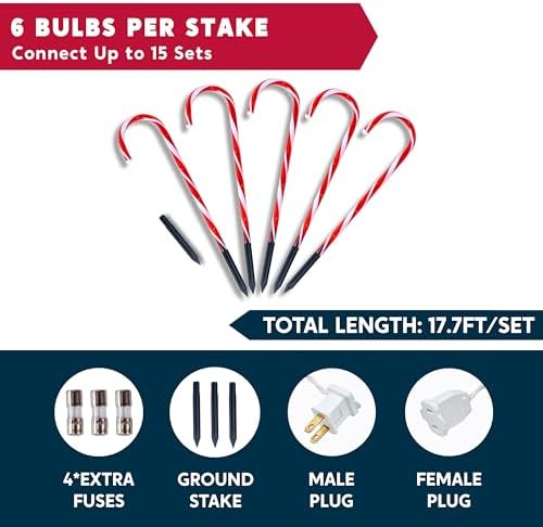 Joiedomi 12 Pcs Christmas Candy Cane Pathway Markers Lights, 16” Stakes Lights with Warm White, Waterproof Outdoor Decorations for Xmas Indoor and Outdoor Decorations Yard, Walkway, Lawn, Garden - Image 3