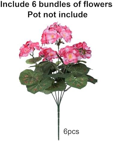 Artificial Geranium Fake Flowers for Outdoors Decoration, 6 Bundles Silk Geraniums Pink Flower UV Resistant Look Real Faux Plants for Outside Planter Front Door Garden Porch Patio Balcony Yard Home - Image 5