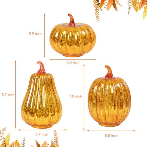 Bdor Mercury Glass Pumpkin Light, Fall Harvest Thanksgiving Halloween Decor - Image 2