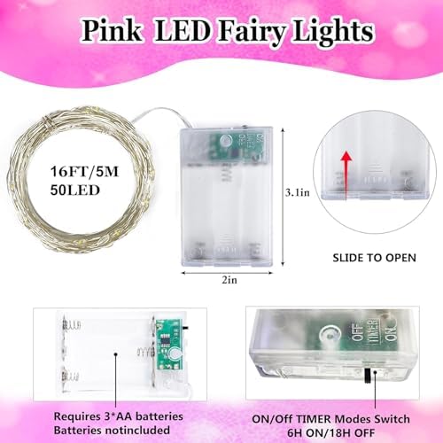 4 Pack Fairy Lights Battery Operated with Timer Valentines Day Lights Pink - Image 4