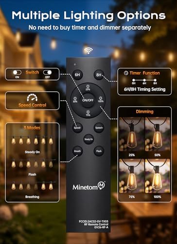 Minetom 77FT Outdoor String Lights with Remote, ST38 Patio Lights Dimmable - Image 5