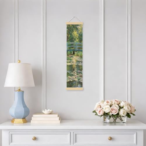 Bridge Cat Porch Decor Banner, 31.5 x 7.8 Inch Canvas Hanging Banner with Wooden Rods, Water Garden Wall Accent for Entryway, Patio, Living Room, Indoor Outdoor Display - Image 5