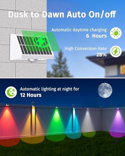 Solar Fence Lights Outdoor Waterproof Warm & Cool White & RGB（2 Pack White） - Image 3