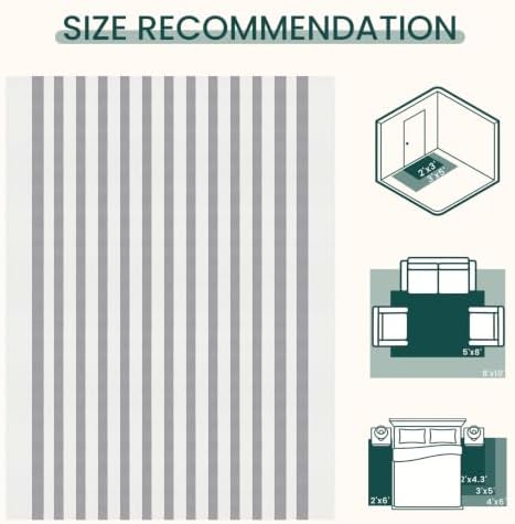 KOZYFLY Striped Rug 2x3 ft Cotton Woven Front Door Mat, Gray and White - Image 3