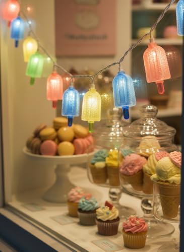 10 LED Popsicle String Lights, Multicolor Ice Cream with 10 Mini LED Bulbs, Indoor Outdoor Plug in Fairy Lights for Christmas Wedding Home Bedroom Summer Patio Decor, White Wire - Image 7