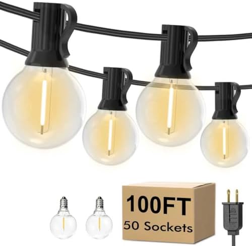 100FT Outdoor LED String Lights with 50+2 Shatterproof G40 Vintage Bulbs,Shatterproof &Waterproof Patio Lights for Porch, Deck, Garden, Backyard, Balcony - 2700K Warm White by UOLOB