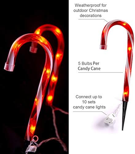 Christmas Candy Cane Lights Outdoor Pathway -10 Pack Lighted Candy Cane Pathway Markers Lights Walkway, 10 inch Candycane Christmas Sidewalk Outdoor for Yard Lawn Decorations - Image 5