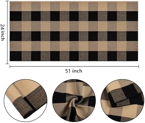 Front Porch Rug 24"x51"Black and Tan Checkered Washable Outdoor Rug - Image 2