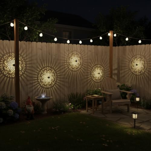 gardencave 2 Pack Solar Fence Lights Metal Solar Powered Outdoor Deck Step Wall Lights Mandala Theme Waterproof Fence Light for Garden Post Patio Backyard Yard Decor (2 Pack) - Image 6