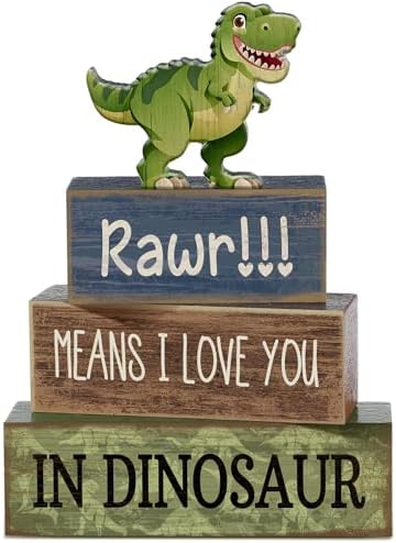 Lineshading 4 Pcs Dinosaur Table Decorations Wooden Dino Safari Party Decor by Lineshading
