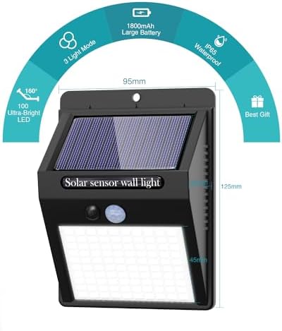 10 Pack Outdoor Solar Lights, 3 Modes/100LED Wireless Solar Security Lights with Motion Sensor - IP65 Waterproof, Suitable for Front Door, Backyard, Garage, Deck - Image 2