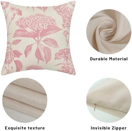 Pink Pillow Covers 24x24 Inch 2 Pcs Boho Vintage Floral Decor Throw Pillows Hydrangea Flower Seasonal Outdoor Farmhouse Neutral Accent Decoration Pillowcase Linen Cushion Cover for Sofa - Image 7