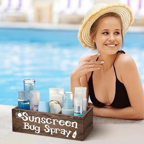 CroBlissful Sunscreen Bug Spray Storage Basket Brown Poolside Basket - Image 3