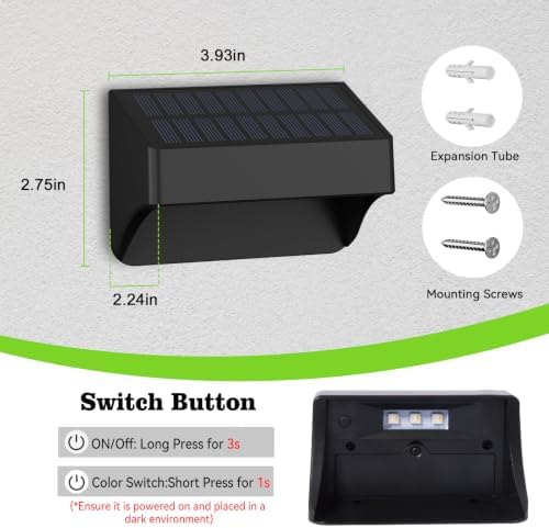 ZCXLIGHT Solar Fence Lights Outdoor, 10 Color Fence Solar Lights Outdoor with Remote Control Long Lasting, Ultra Bright IP65 Waterproof LED Solar Wall Lights for Fence Deck Step (8) - Image 2