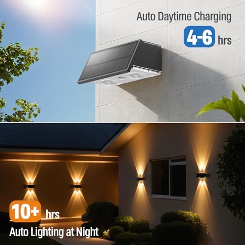 NIORSUN Solar Fence Lights,12 Pack Deck Light,Led Outdoor Lights 3000K/4500K/6000K+ RGB Up & Down Wall Lights Waterproof,Solar Powered Light for Backyard/Pool/Railing/Patio/Porch/Step Black - Image 4