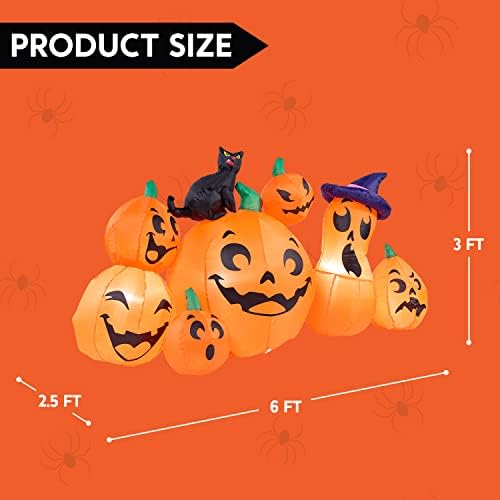 Joiedomi 6 FT Long Halloween Inflatable Outdoor Decorations, Pumpkin Blow Up Yard Decorations, 7 Pcs Inflatable Pumpkin for Outside with Witch's Cat with Build-in LEDs for Halloween Decor - Image 5
