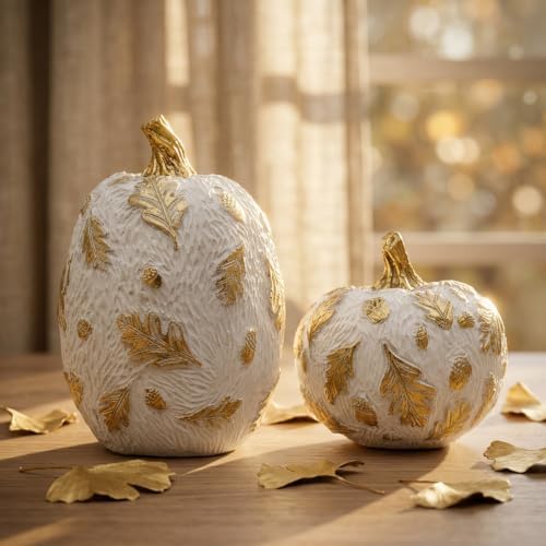 Fall Pumpkin Decor Set - White & Gold Harvest Festival Table Decor - Image 2