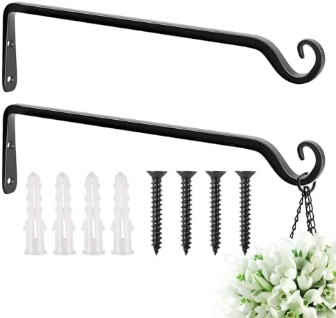 FEED GARDEN 15 Inch 2 Pack Hand-Forged Hanging Plant Bracket Heavy Duty Metal Plant Hangers for Outdoor Hanging Bird Feeders Lanterns Wind Chimes Black by FEEDGARDEN