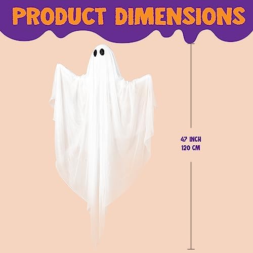 JOYIN Halloween Hanging Light up Ghost, 47" White Ghosts with Green LED Light and Timer Halloween Hanging Decoration Waterproof for Front Yard Patio LawnGarden Party Decor Indoor Outdoor - Image 5