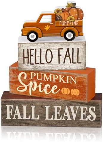 Moucuny 4 Pcs Fall Table Decor, Pumpkin Wood Block Sign Home Tray by Moucuny