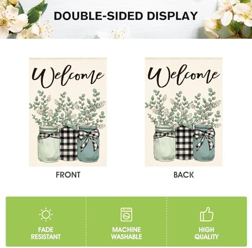 AVOIN colorlife Welcome Plaid Mason Jar Spring House Flag 28x40 Inch - Image 6