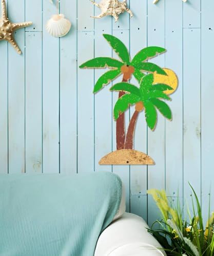 Putuo Decor Palm Tree Metal Wall Decor, 15.75" x 11.86" Tropical Tin Wall Sign, Tropical Beach Hanging Wall Art for Coastal Home Patio Porch Garden Pool Tiki Bar Summer Decor - Image 3