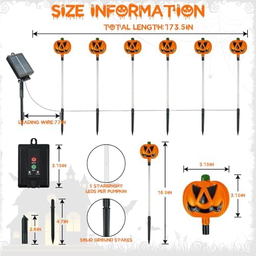 12 Pack Solar Pumpkin Lights Outdoor Waterproof for Halloween Decorations - Image 5