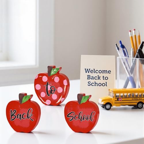 Smile Back to School Wooden Tabletop Decor - Red Apple "Back to School" Desktop Signs - Classroom & Home Office Decorations Gift - Image 4