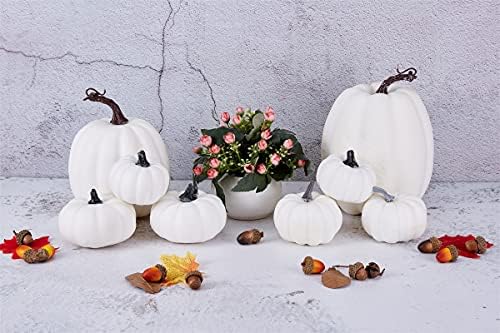 Artmag 8 Pcs Assorted Sizes Harvest White Artificial Pumpkins for Fall Halloween Thanksgiving Decorating Embellishing and Displaying - Image 2
