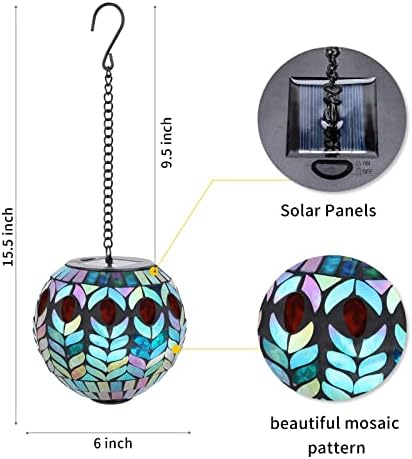 VCUTEKA Hanging Solar Lanterns, Colorful Mosaic Solar Lights Garden Decor - Image 5
