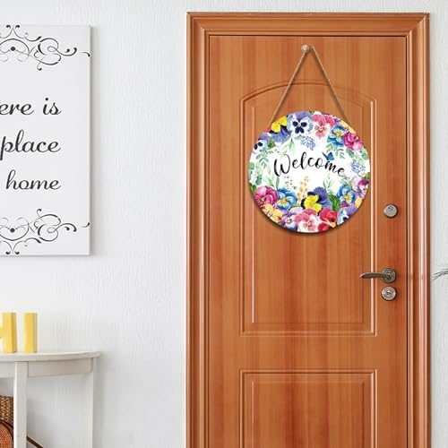 Harooni Welcome Spring Summer Floral Flowers Wreaths Sign for Front Door Decor Farmhouse Spring Wood Door Hanger Rustic Wooden Welcome Spring Hanging Door Wall Sign for Outdoor Outside Porch 12”x12” - Image 5