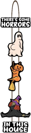 Halloween Decoration Funny Ghost There's Some Horrors in This House Welcome Wall Signs Door Wreath for Front Door Sign, Fall Sign Hanging for Home Wall Party Outdoor Supply Decor Gifts 36.2×8.3 Inch by GPGHEFlags