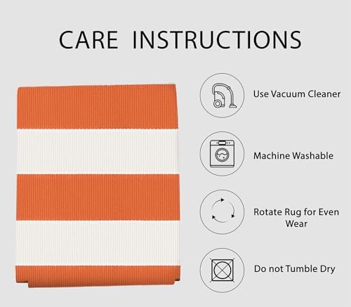 IOHOUZE Fall Striped Outdoor Rug 3x5, Washable Porch, Orange White - Image 5