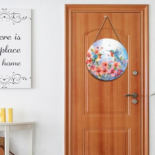 Spring Summer Hummingbird Birds Front Door Sign Farmhouse Spring Flowers Door Hanger 12"x12" Seasonal Summer Wooden Wreath for Outdoor Outside Porch Welcome Wall Hanging Decoration for Home - Image 5