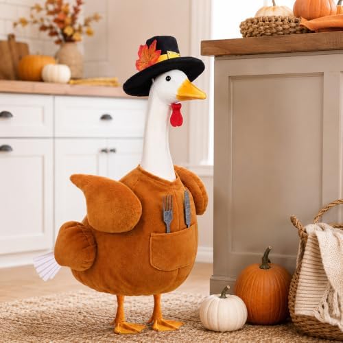 Thanksgiving Turkey Porch Goose Outfit with Cutlery for 23" Goose Statue - Image 7